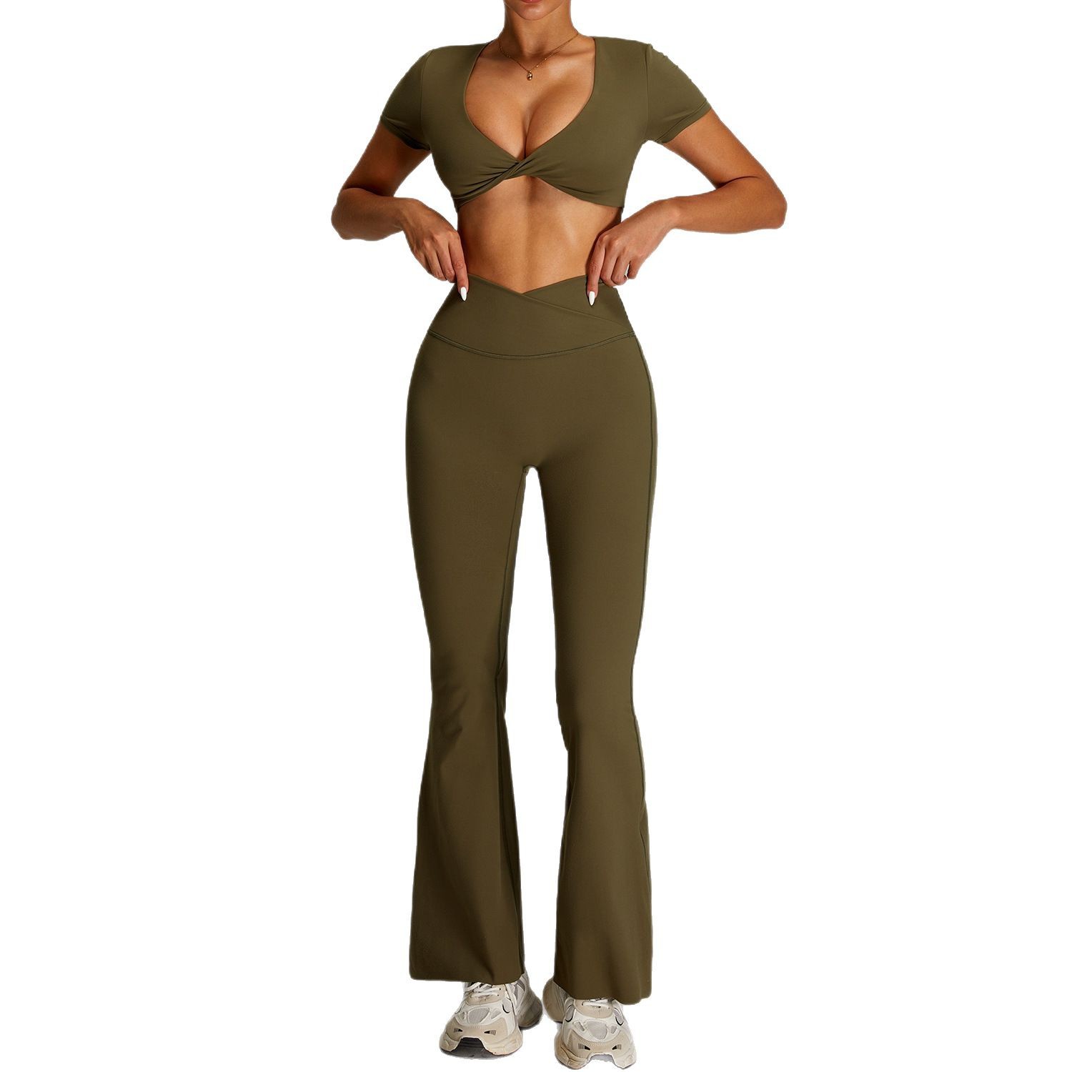 Traje de ropa de yoga desnuda de cintura alta cruzada transfronteriza, ropa de fitness ajustada de secado rápido para mujer, traje de carrera para deportes al aire libre