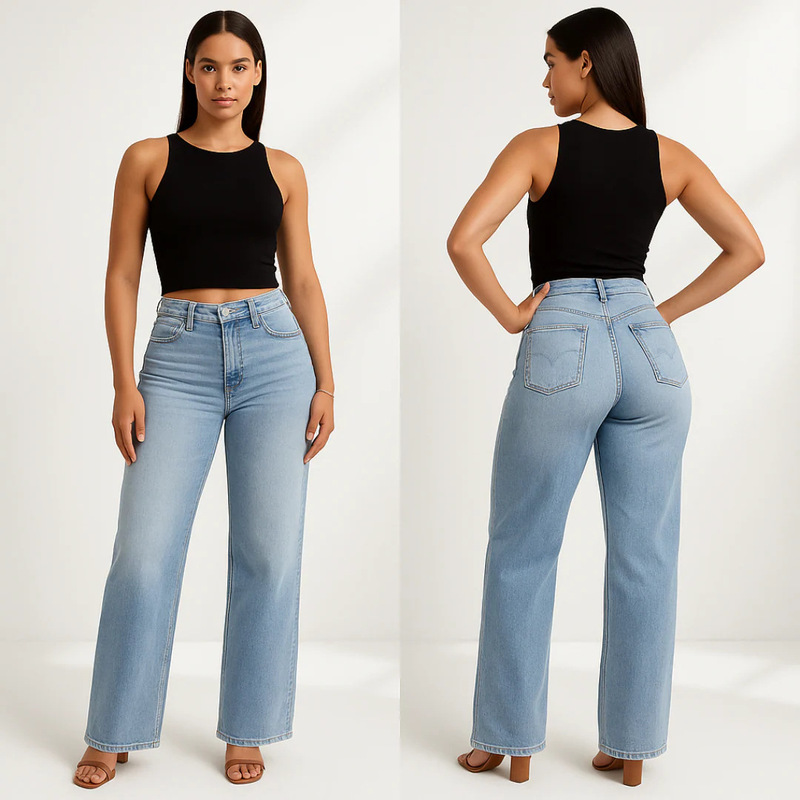 European and American Cross-Border Amazon Jeans for Women, Retro Plus Size Women's Slim Fit Straight Hip Lifting Trousers Casual Pants