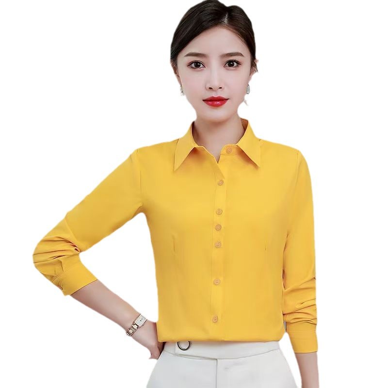 新しいチベットの青いシャツの女性の長袖の修身の職業の服装の大きいサイズの工装の作業服の韓国版のファッションはシャツを打ちます。