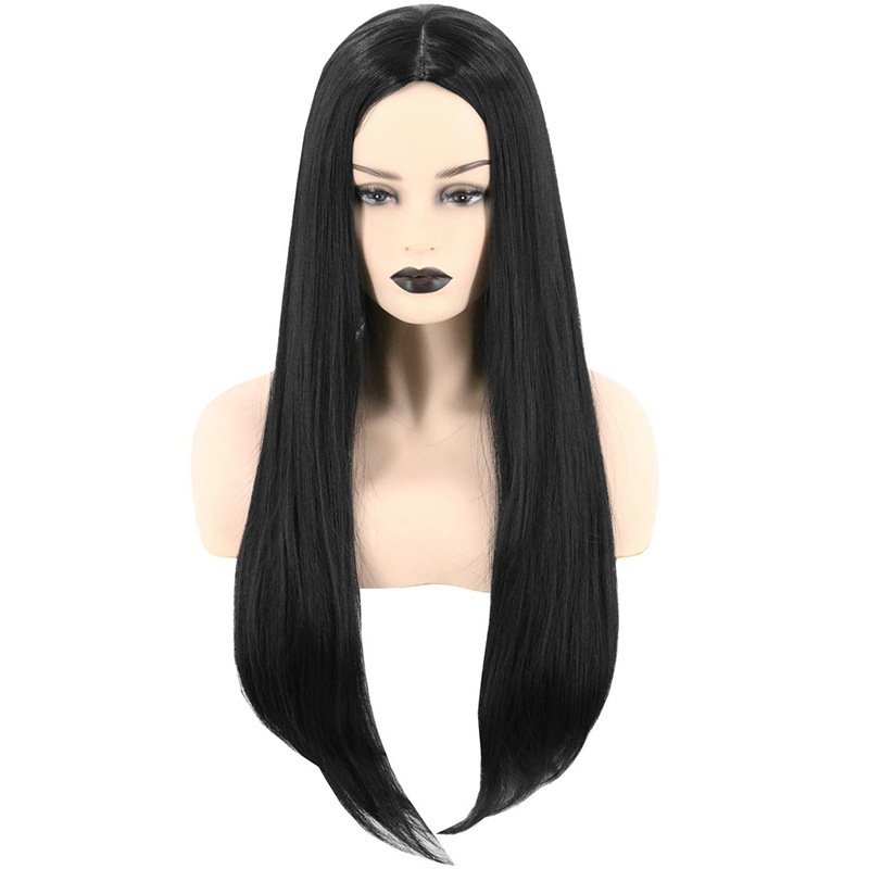 Halloween party wig with straight hair in the middle and big waves Wednesday Adams mother Addams family