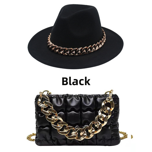 New European and American-style top hat—cross-border gold acrylic chain jazz cap with an Instagram-worthy felt hat, perfect for women's crossbody bags.