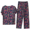 Pijama for elderly for mother, trousers, cardigan, set, 24 years, for middle age, with short sleeve, floral print