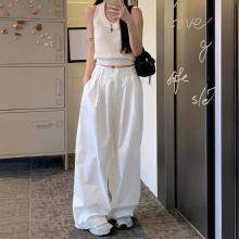 白色阔腿休闲裤小个子女夏季高腰宽松垂感拖地长裤高级感工装裤子