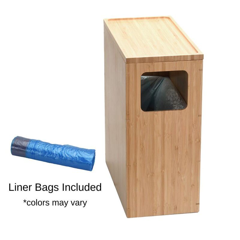 Bamboo slender trash can with lid bathroom five-bedroom living room office dressing table salon trash basket small space