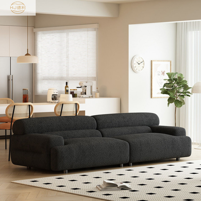 Internet Celebrant Vintage Lamb Velvet Sofa Living Room Small Apartment Simple Cream Style Minimalist Straight Row Modular Fabric Sofa