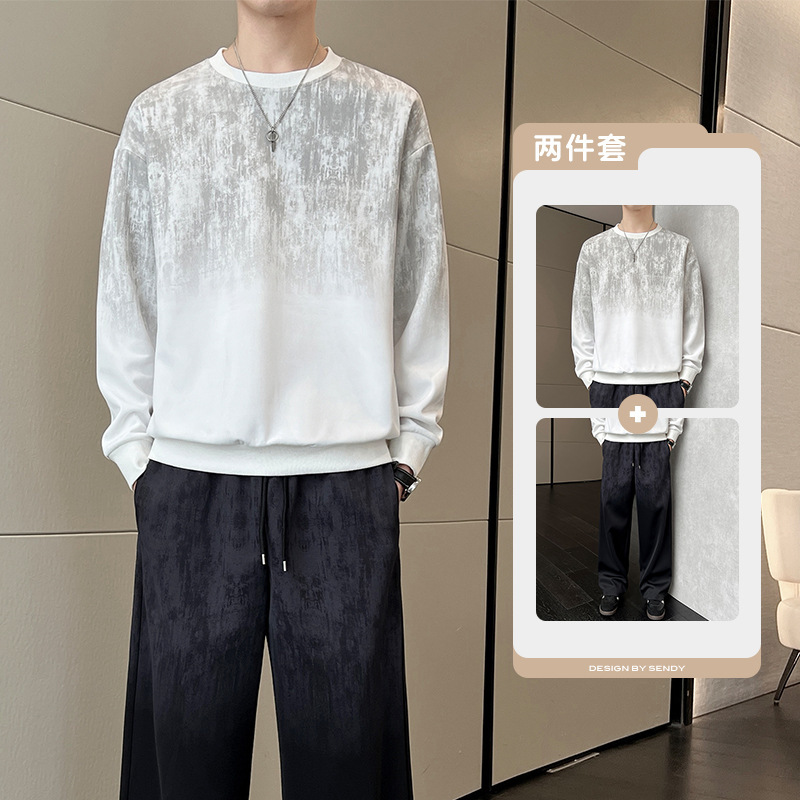 Casual Suit Men's Autumn New Fashion Trendy Brand Gradient Print Sweatshirt and Sweatpants Set for Teenagers Casual Suit Men's Autumn New Fashion Trendy Brand Gradient Print Sweatshirt and Sweatpants Set for Teenagers
