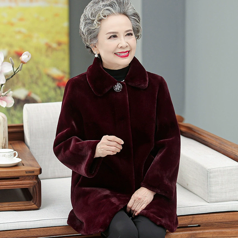 Бабушка осень-зима благородный норковый бархатный пальто 60 лет 70 пожилая мама средний длинный имитационный кардиган пальто для женщин