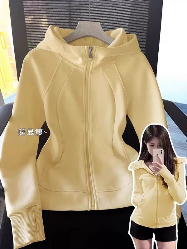 lulu修身卫衣外套女开春季穿搭正肩初春韩系连帽运动收腰短款上衣|undefined