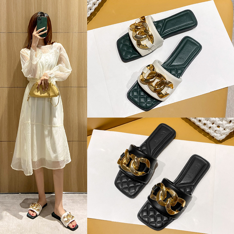 Pantofole di pelle di pecora da donna Net Red 2023 New Summer Leather One Word Pantofole da donna abbigliamento estivo moda scarpe da spiaggia tendenza_voghion.com