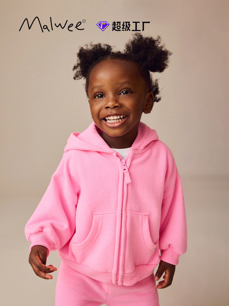 Cross-border malwee chaqueta de niña otoño y invierno nuevo estilo europeo y americano para niños con sombrero casual de manga larga cardigan
