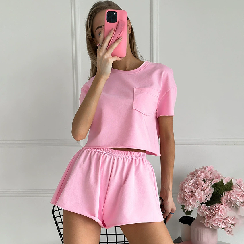 Summer comfortable pijama, thin knitted fuchsia set, European style, oversize