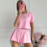 Summer comfortable pijama, thin knitted fuchsia set, European style, oversize