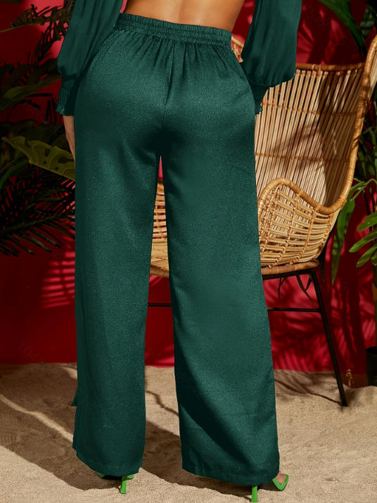 Mujeres transfronterizas europeas y estadounidenses cintura elástica correa pantalones de piernas largas de cintura alta delgada suelta pantalones de piernas largas rectas