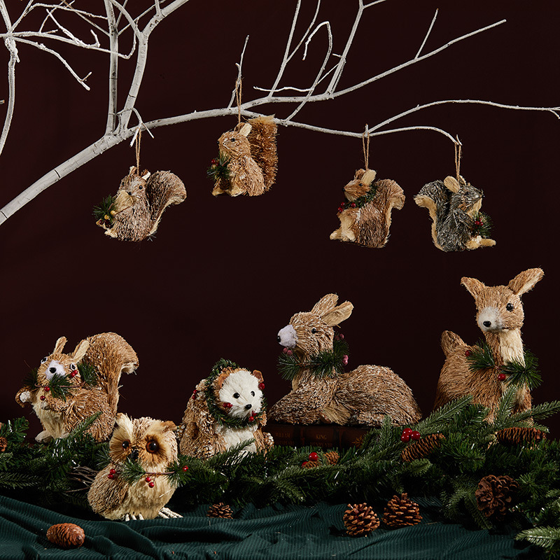 Diseño de animales de Navidad de madera transfronterizo de paja de simulación conejo ornamentos nórdicos de Navidad decoración balcón