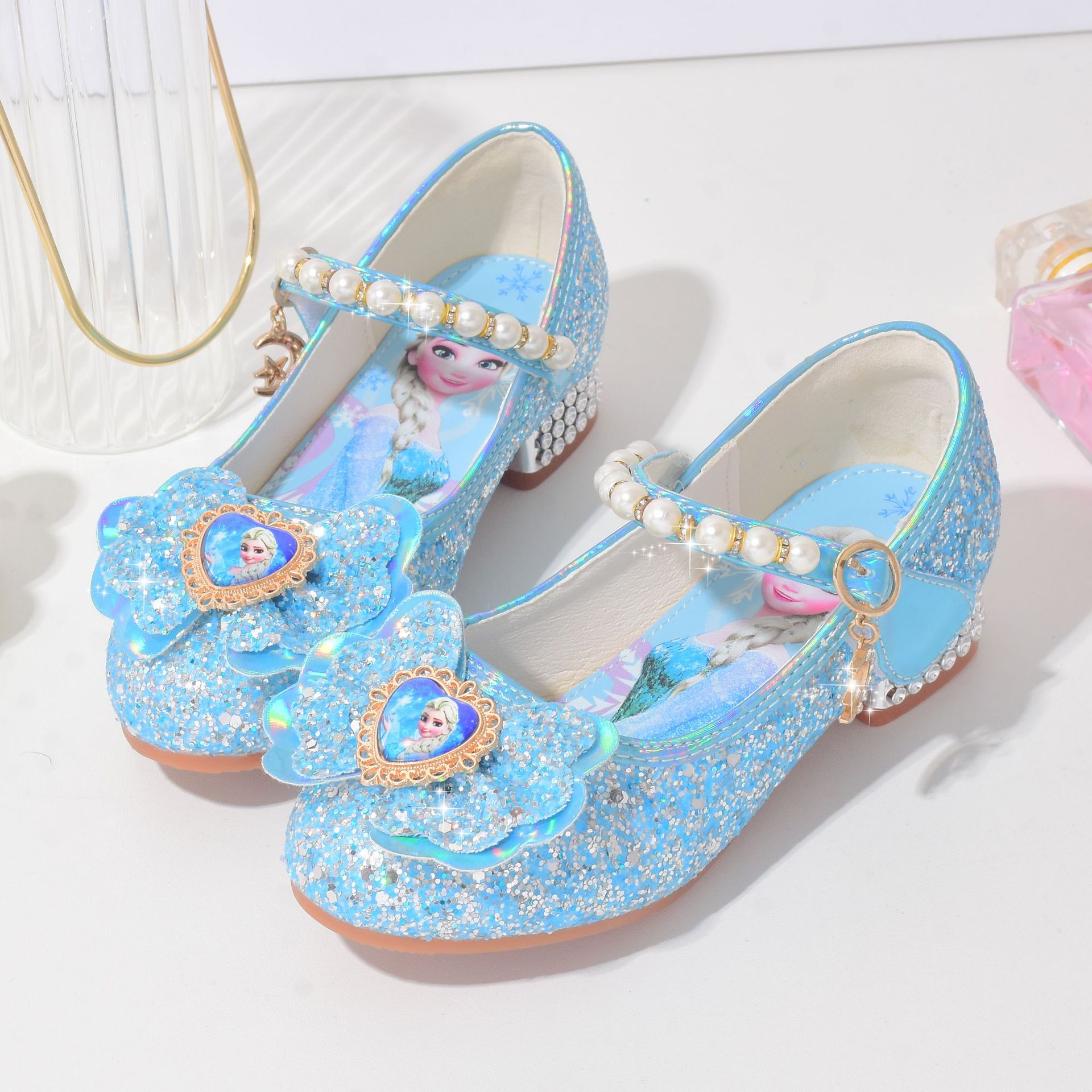 Girls' Crystal shoes ice and snow Aisha princess shoes spring and autumn single shoes Children's leather shoes new soft bottom middle and big children's dance shoes