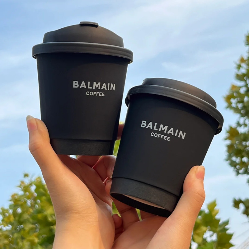 一次性90口径烫白加厚双层纯黑处触感纸杯加厚防烫热饮高颜值咖啡
