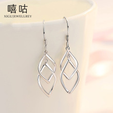 嘻咕E0303 S925银时尚个性菱形几何双层耳环女长款流苏耳饰