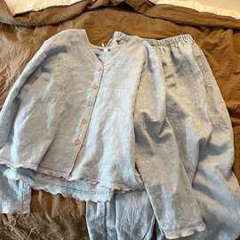 胖大码-斤甜美简约睡衣女春秋新款长袖阔腿长裤家居服套装新品款