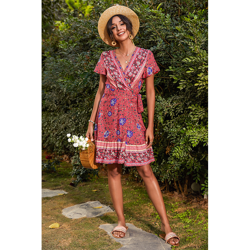 summer new V-neck short-sleeved printed dress NSSA39938