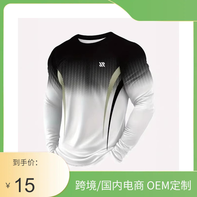 Independent Brand Cross-Border European and American Geometric Pattern Long-Sleeve Men's T-Shirt, Round Neck Pullover, Simple and Stylish with 3D Digital Print