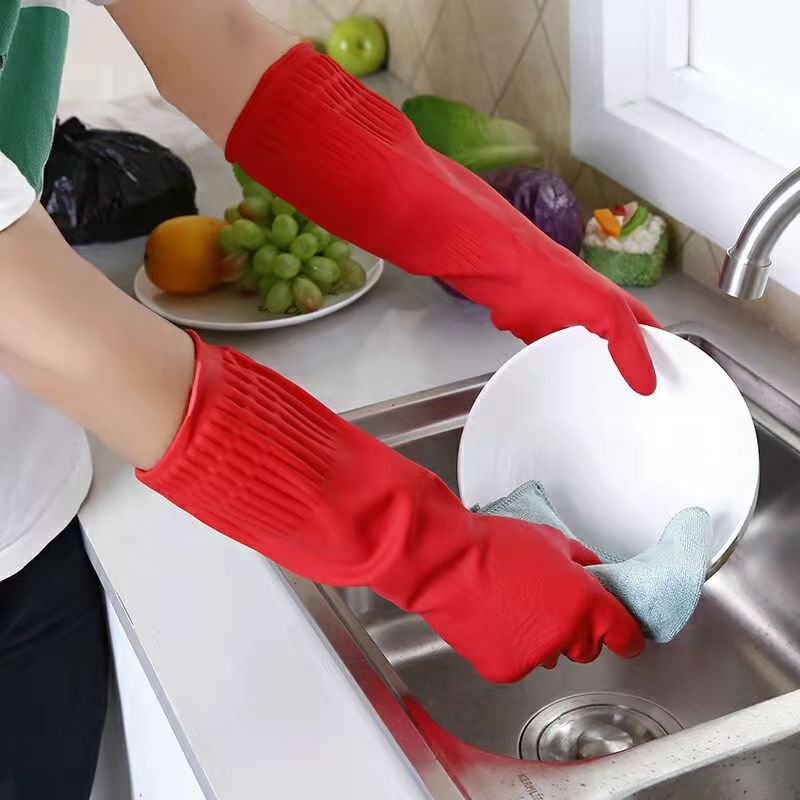 家事用食器洗い手袋 キッチン用ラテックス 家庭用長めゴム製 防水清掃用プラスチック製清掃用手袋 既製品|undefined