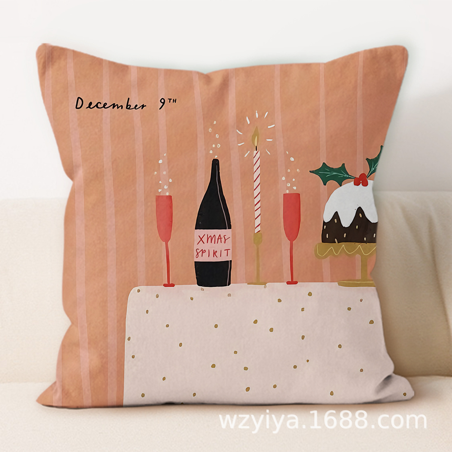 Cartoon Navidad impresa almohada cuadrada sala de estar sofá dormitorio cabezal de cama almohada funda sin núcleo cojín