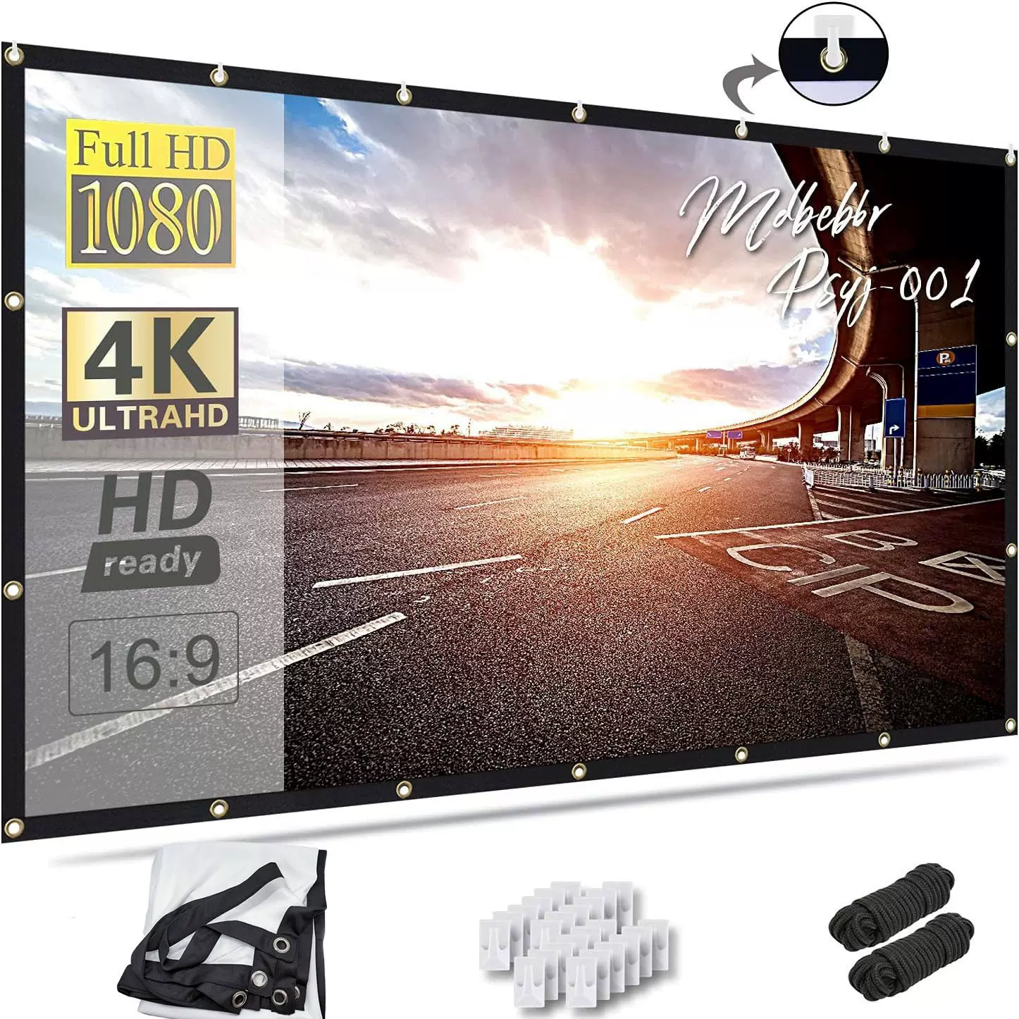 简易折叠100寸便携式涤纶软幕布投影仪户外投影幕布户外配挂绳