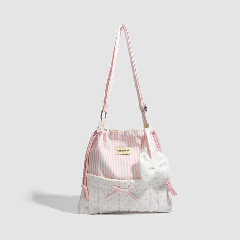 甜美高颜值蝴蝶结条纹单肩斜挎包女小众时尚百搭设计感甜妹托特包