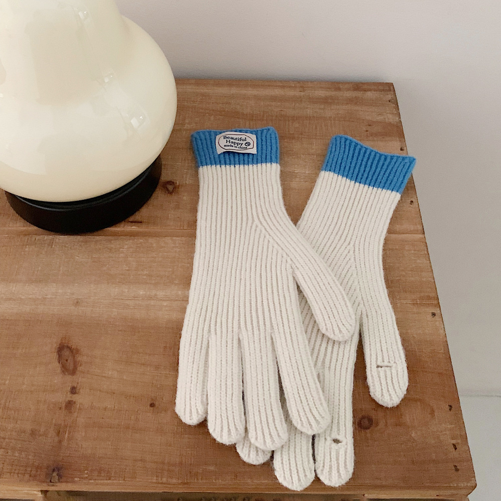 Inswind guantes de tejido de cordilla coreana de cachemira de color sólido de invierno caliente para mujeres arco de pantalla táctil guantes de dedo de moda