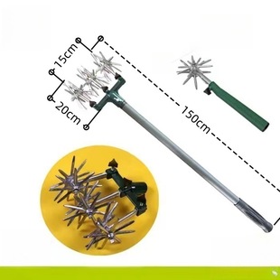 Lawn Tiller Seeder Garden Manual Rotary Tiller Stainless Steel Rod Soil Loosening Tool