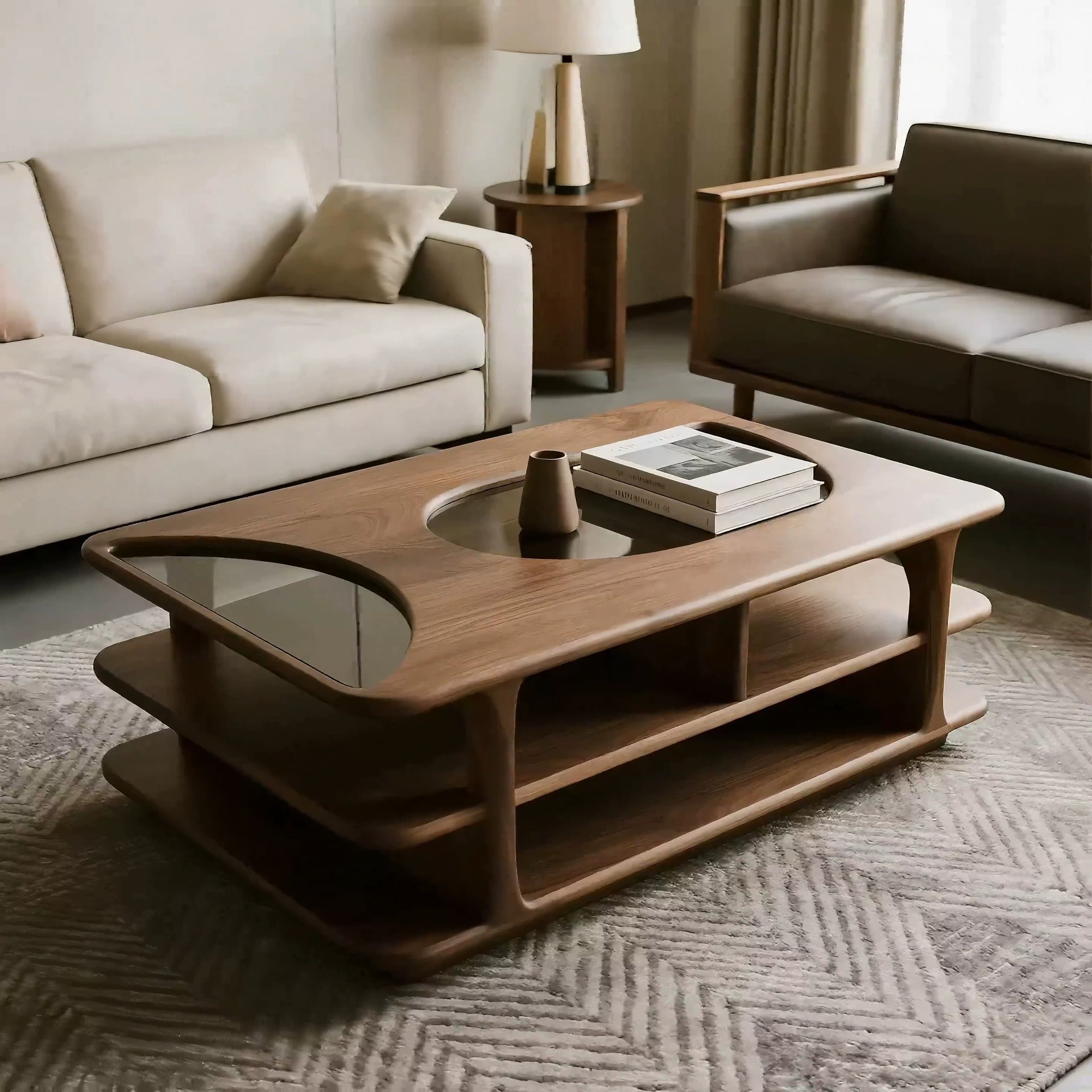 New Chinese-Style North American Black Walnut Glass Coffee Table Modern Minimalist Solid Wood Coffee Table for Living Room Home Use