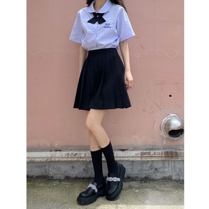 泰式泰国校服套装女夏季jk制服裙正版百褶裙短袖白衬衫学院风裙子