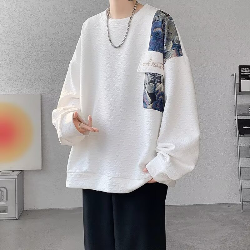 New Chinese-style Little Bear Stitching Sweatshirt Men's 2024 Spring and Autumn Fashionable Round Neck Long-sleeved T-shirt National Fashion Texture Jacket New Chinese-style Little Bear Stitching Sweatshirt Men's 2024 Spring and Autumn Fashionable Round Neck Long-sleeved T-shirt National Fashion Texture Jacket