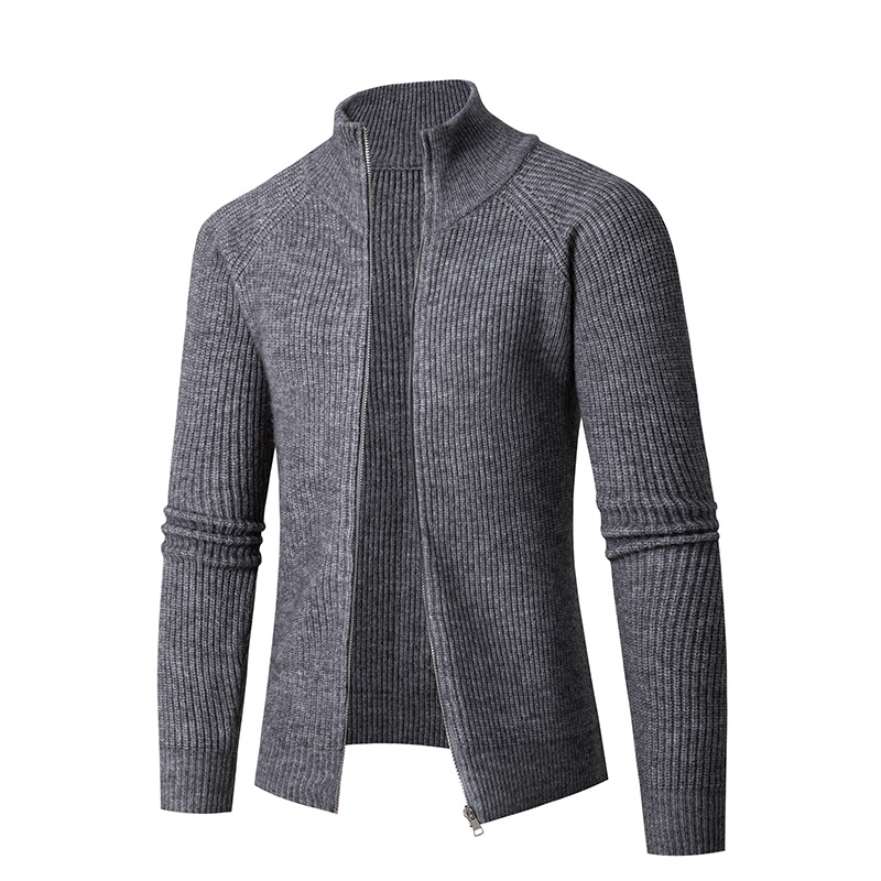 Neuer lässiger Strickjacken-Stehpullover für Herren, modische, einfarbige, locker gestrickte Pulloverjacke_voghion.com