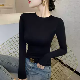 螺纹棉黑色小高领打底衫女长袖2023秋冬内搭新款上衣修身舒适百搭