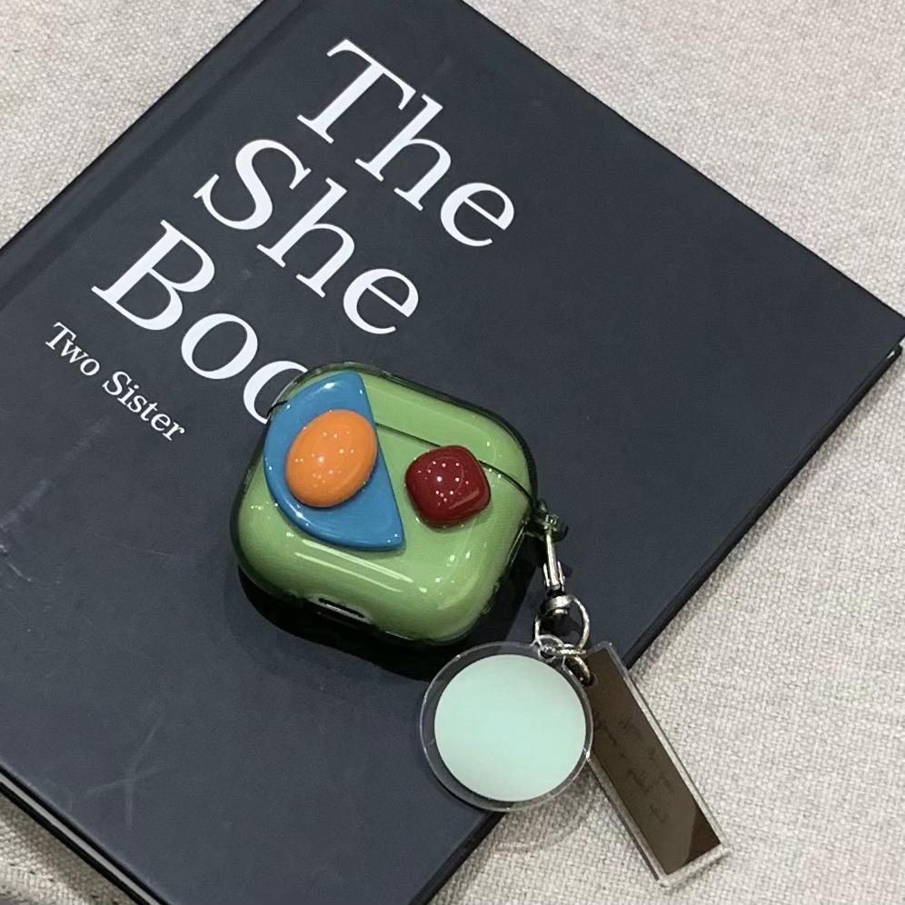 Joya tridimensional verde retro de nicho para Airpods nueva funda para auriculares Pro2 de 3/4 generación 1/2 generación pareja Pro