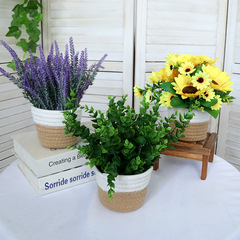 Cross-border cotton thread pot weaving basket flower arrangement home decoration ornament artificial flowers machine woven pot wholesale