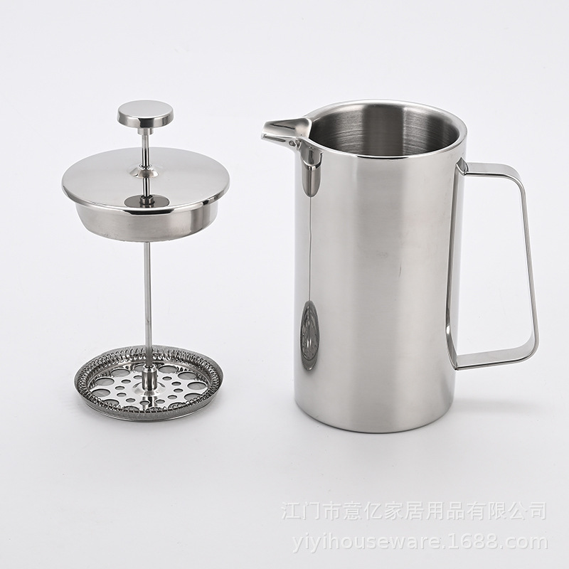 Cross-border new product: double-layer stainless steel French press pot for home use, French-style filter hand-brew coffee pot with double-layer filter