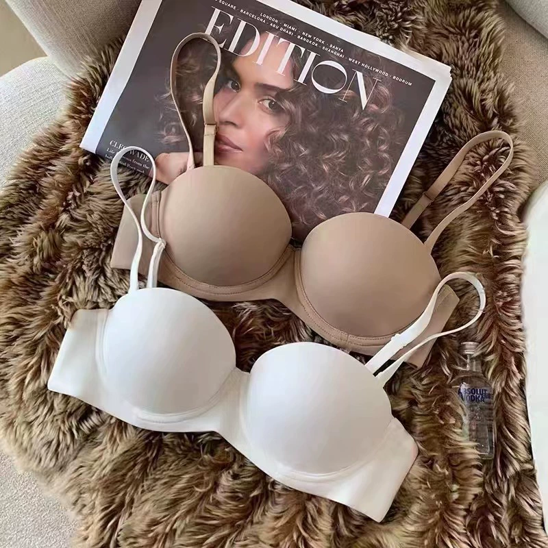 Сплошное цветное бесшовное нижнее белье, женская половина чашки, маленькая грудь, пуш-ап, тонкий верх, нижний толстый сексуальный бюстгальтер со стальными кольцами сверху, бюстгальтер, женский