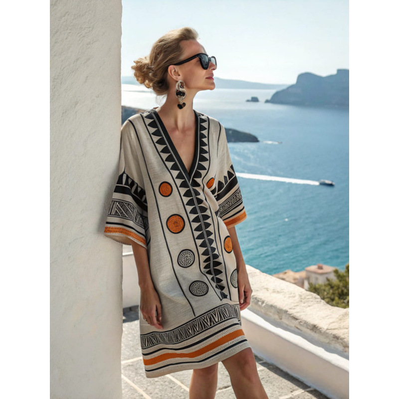 2026 New Hot-Selling Seaside Resort Style V-Neck Bohemian Print Loose Beach Dress Resort Style 2026 New Hot-Selling Seaside Resort Style V-Neck Bohemian Print Loose Beach Dress Resort Style