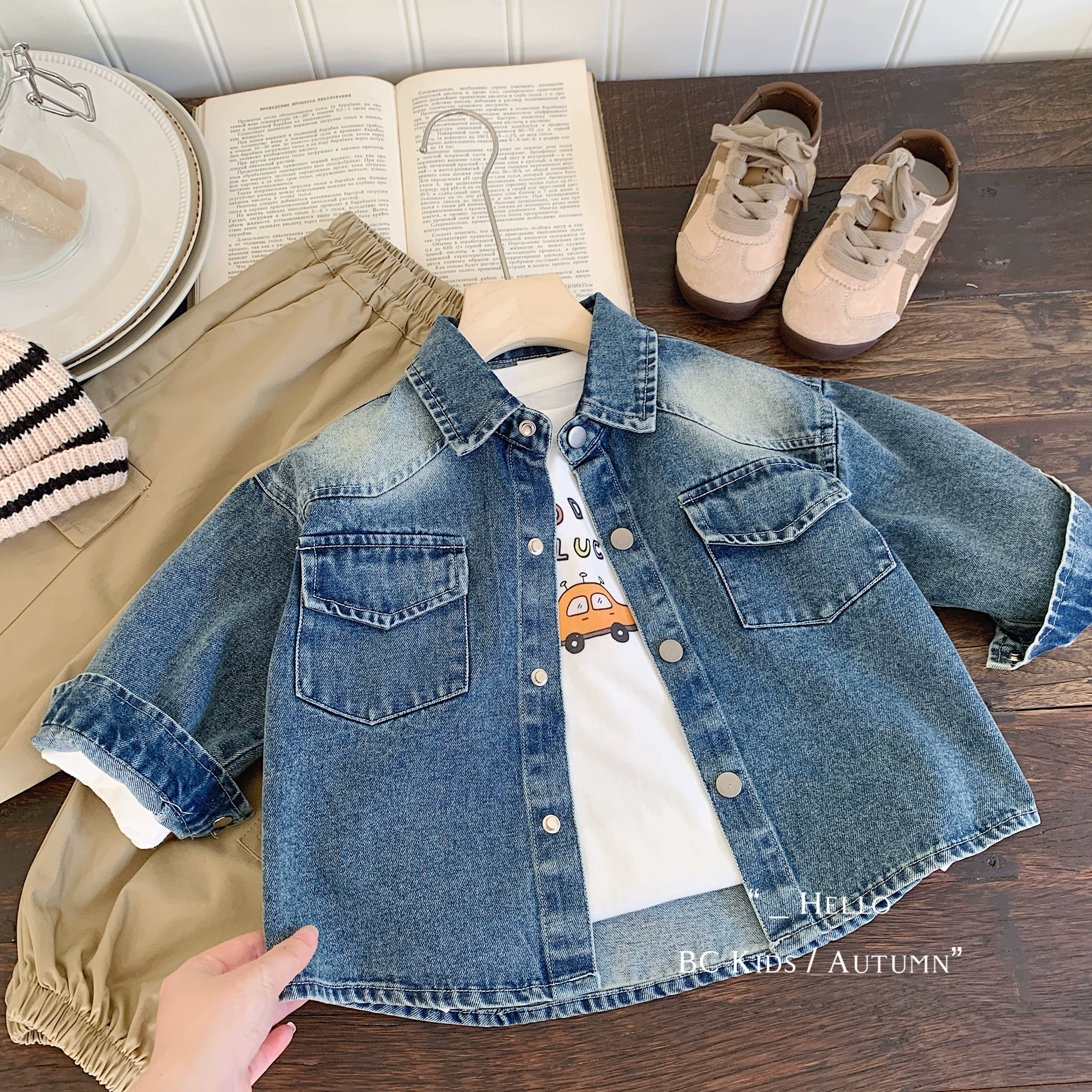 Детская джинсовая рубашка Bangcheng, осень 2021, новинка, однотонная детская модная универсальная куртка маленького и среднего размера, рубашка G0317