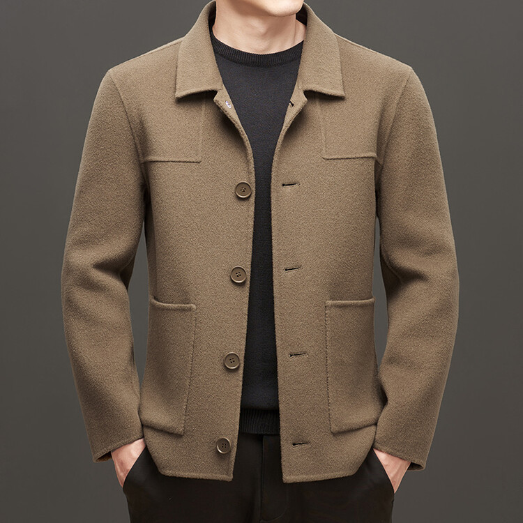 100%羊毛大衣冬款中青年休闲双面尼短款单排扣毛呢夹克潮流外套男