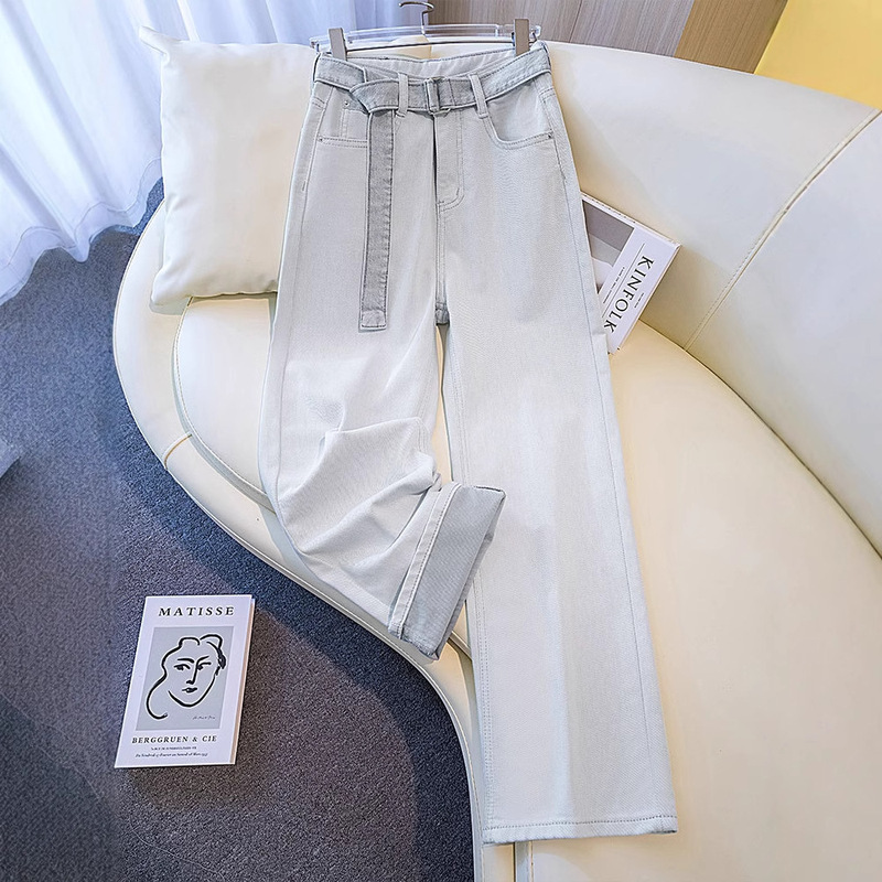 Light gray white jeans women's spring 2025 new this year's popular explosions wide leg pants slim straight pants Light gray white jeans women's spring 2025 new this year's popular explosions wide leg pants slim straight pants