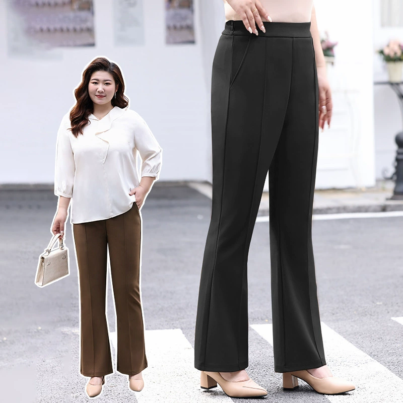 Брюки-клеш черные больших размеров для женщин, новинка зимы 2025, широкие брюки, с высокой талией, стройнящие, слегка расклешенные, теплые повседневные брюки.