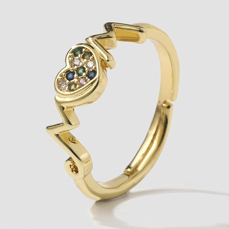 Fashion Heart Shape Copper Inlay Zircon Rings 1 Piece