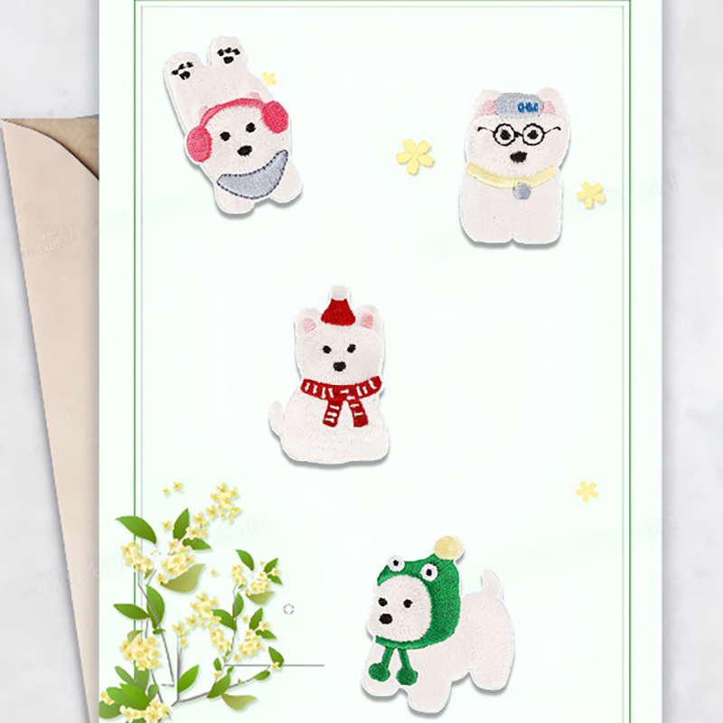 White Puppy Embroidery Patch for Backpack, Journal Decoration, Fabric Patch for Ipad, Phone, Self-Adhesive Scarf, Clothing Patch