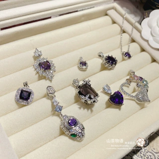 山茶欧美珠宝新款设计师款幽紫钻项坠  镀金璀璨锆钻轻奢高级吊坠