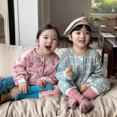 里南希兒童純棉連體睡衣24年夏新款數碼印花高密全棉哈衣爬服a類