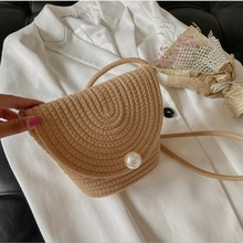 度假时尚小包包女2022新款棉绳斜挎水桶包时尚编织单肩珍珠女包