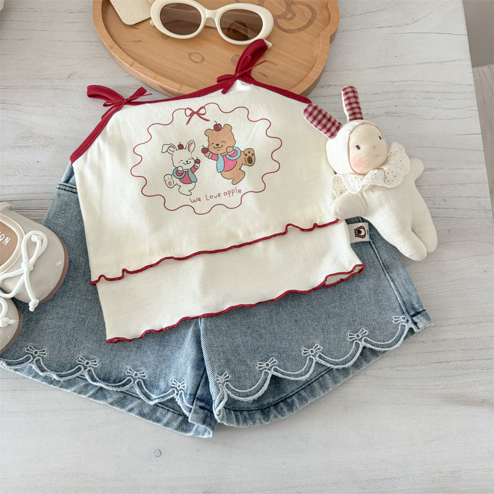 Xianning siete lindas tirantes de algodón de dibujos animados, tesoro femenino, camiseta corta para niños pequeños y medianos, chaleco sin mangas, t